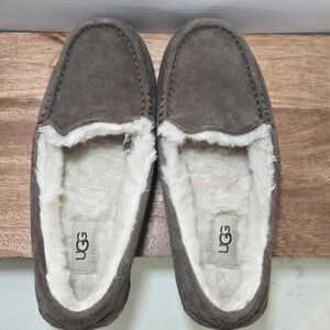 UGG Ansley Moccasin Slippers Womens Size 7 Brown Suede Shearling Lined